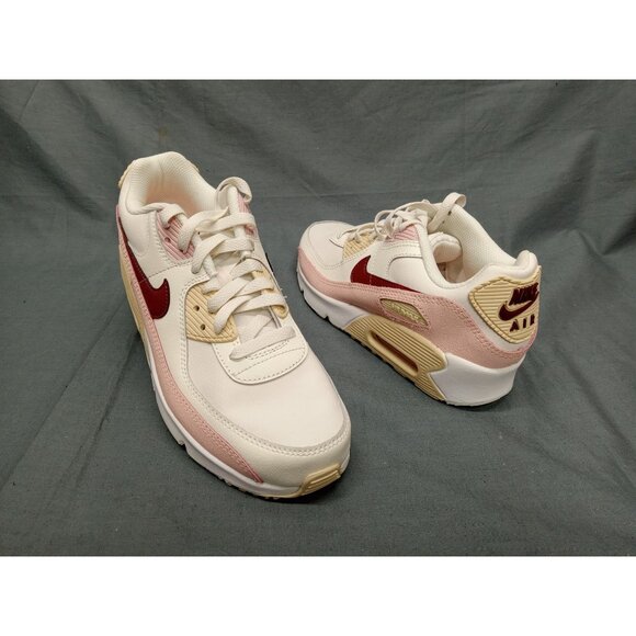 Nike Girls Air Max 90 (GS) Sneakers Leather Phantom Dark Team Red Pink Size 6 - Picture 1 of 11